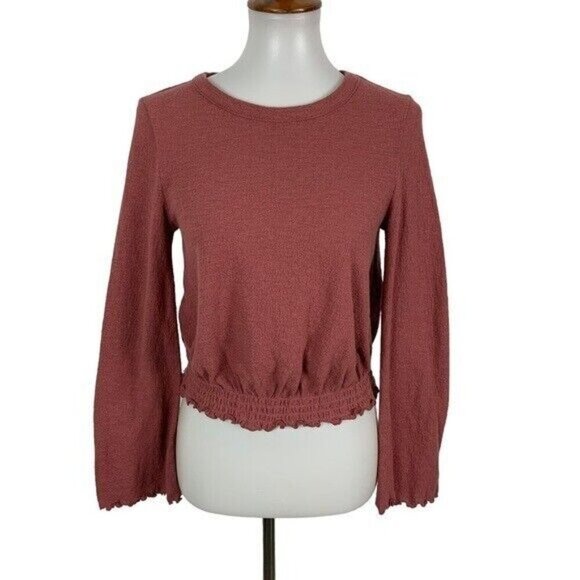 Madewell Texture & Thread XXS Pink Cropped Pullover Top Boho Cozy Knit Crewneck - Picture 2 of 7